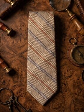 Brooks  Brothers Makers Glen Plaid Men's Tie with Blue & Brown Accent